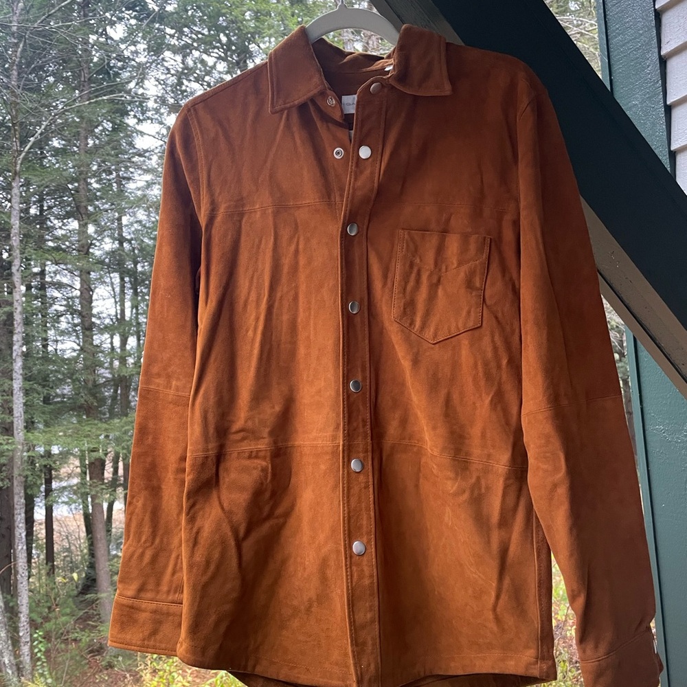 Men’s GANT Rugger Caramel Brown Suede Shirt-Jacket Snap Front Size Small